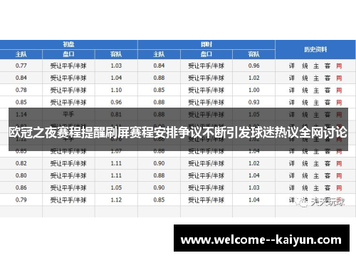 欧冠之夜赛程提醒刷屏赛程安排争议不断引发球迷热议全网讨论 欧冠之夜赛程提醒刷屏赛程安排争议不断引发球迷热议全网讨论